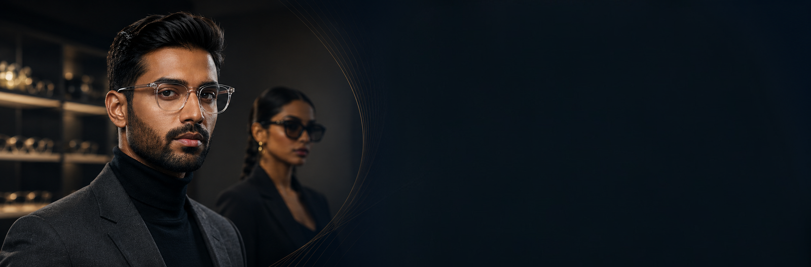 Male and female models wearing optical eyewear